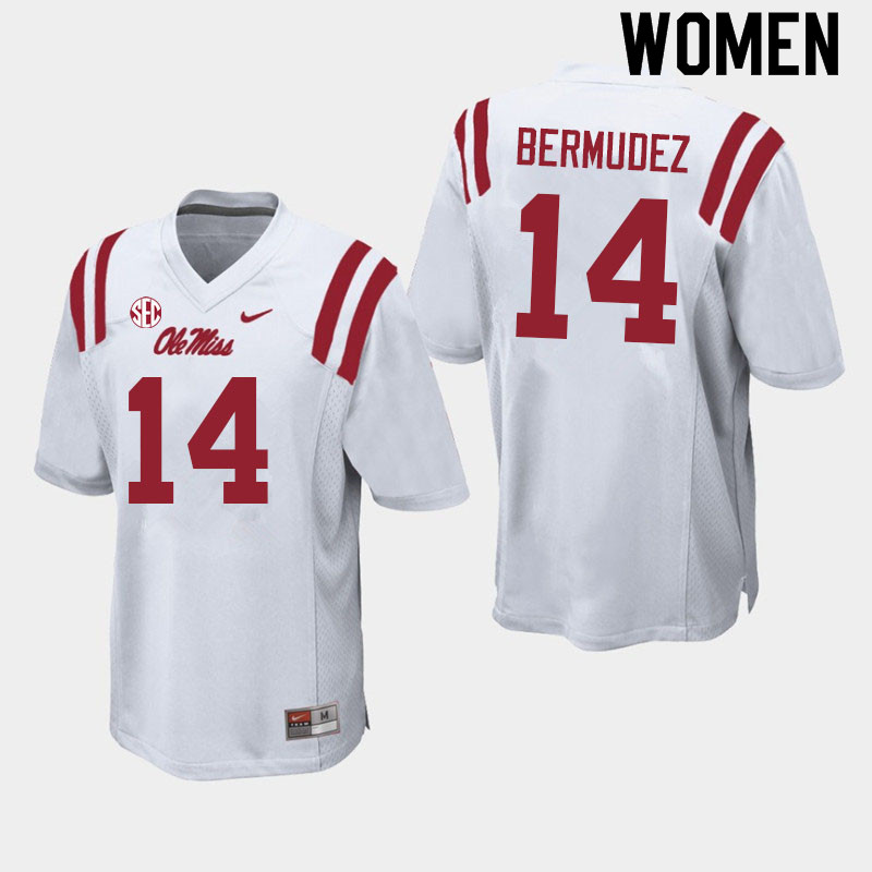 Derek Bermudez Ole Miss Rebels NCAA Women's White #14 Stitched Limited College Football Jersey VVZ6258PT